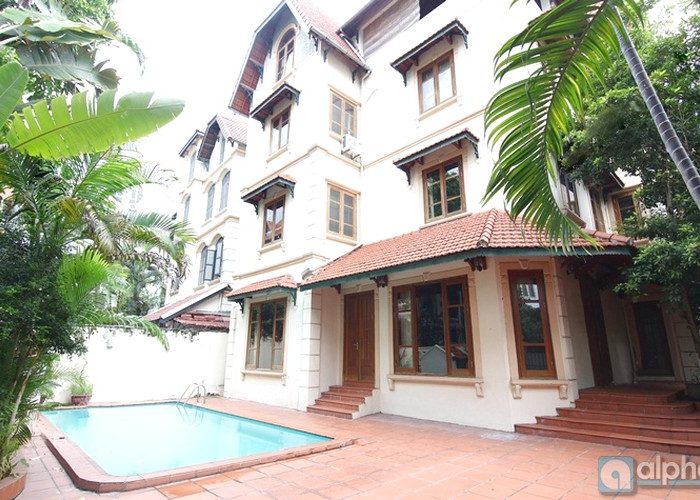 Lovely detached mansion with outdoor swimming pool for rent in To Ngoc Van street